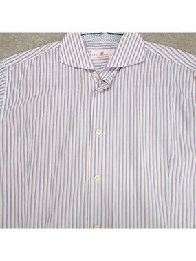 Eredi Pisano Mens Shirt Large 16 White Striped Cotton Tailored in Rome Cutaway